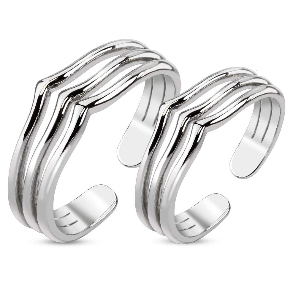 Ring Damen Verstellbar Doppel-Pack Silber 316L Chirurgenstahl Zehenring Mittelring Offen Einstellbarer-Ring Freundschaftsring