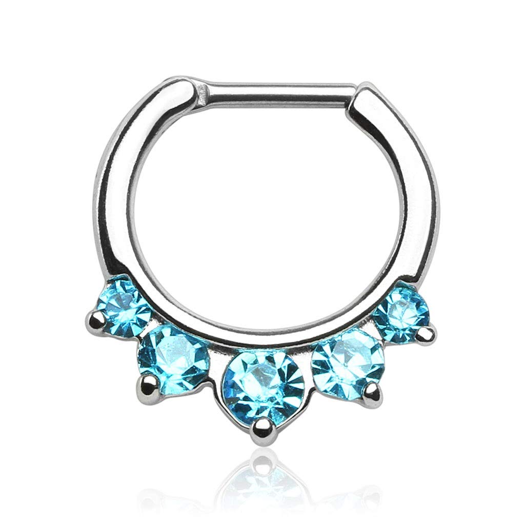 Septum Helix Tragus Cartilage Clicker Ring 5 große Zirkonia Silber Chirurgenstahl Stablänge 6mm Stabstärke 1.2mm und 1.6mm