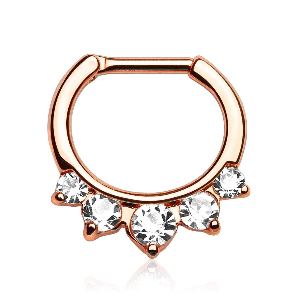 Septum Helix Tragus Cartilage Clicker Ring 5 große Zirkonia vergoldet Chirurgenstahl Stablänge 6mm Stabstärke 1.2mm und 1.6mm