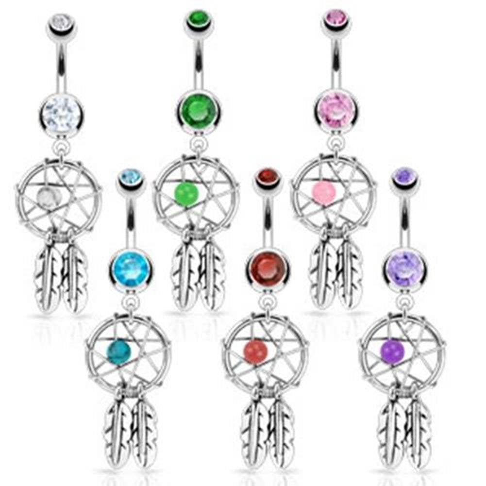 Bauchnabelpiercing Traumfänger Kugel Zirkonia Aqua Clear Grün Pink Rot Tanzanit Bananabell Bauchpiercing Edelstahl Chirurgenstahl 316L