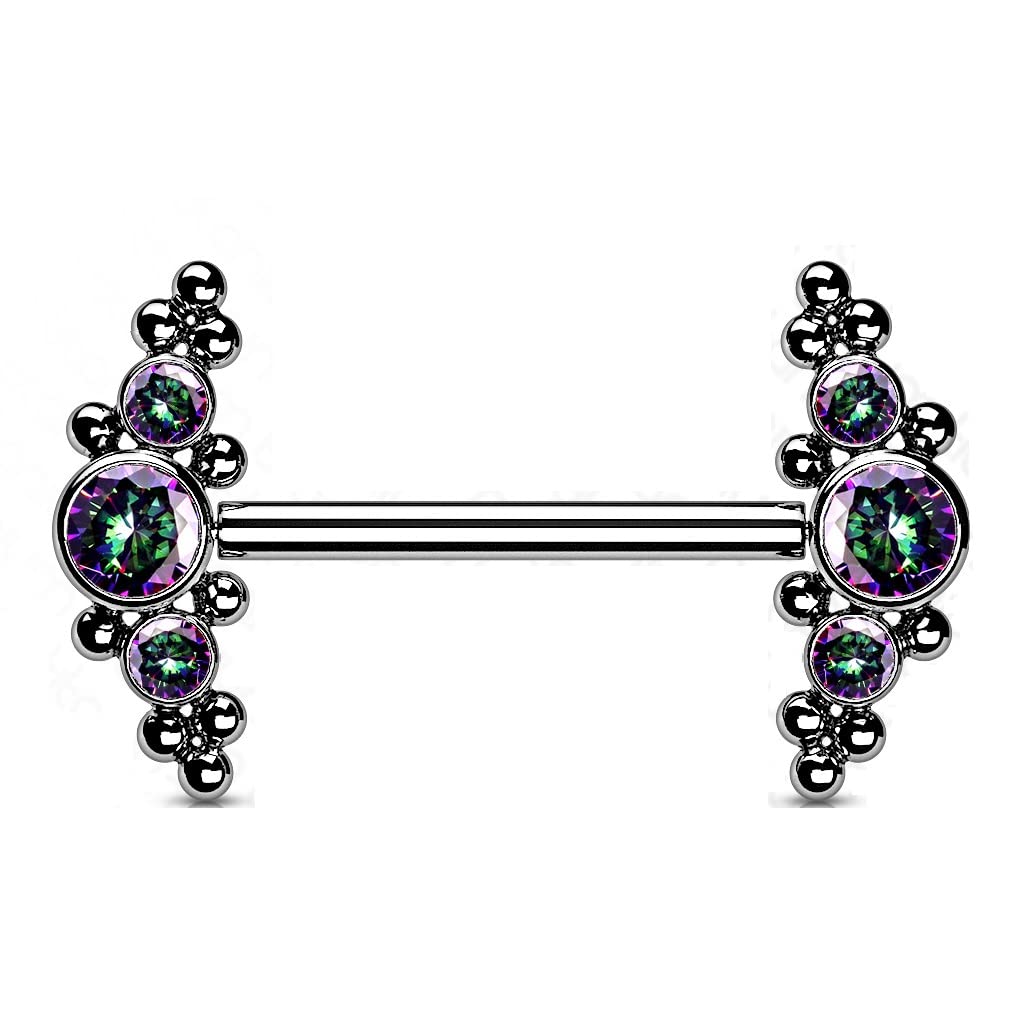 Push-In Piercing Brustwarze Zirkonia Titan Grade 23 Kugel Set Mehrfarbig 1,6 Stabdicke Nipple Gewindelos Straight Barbell Bridge