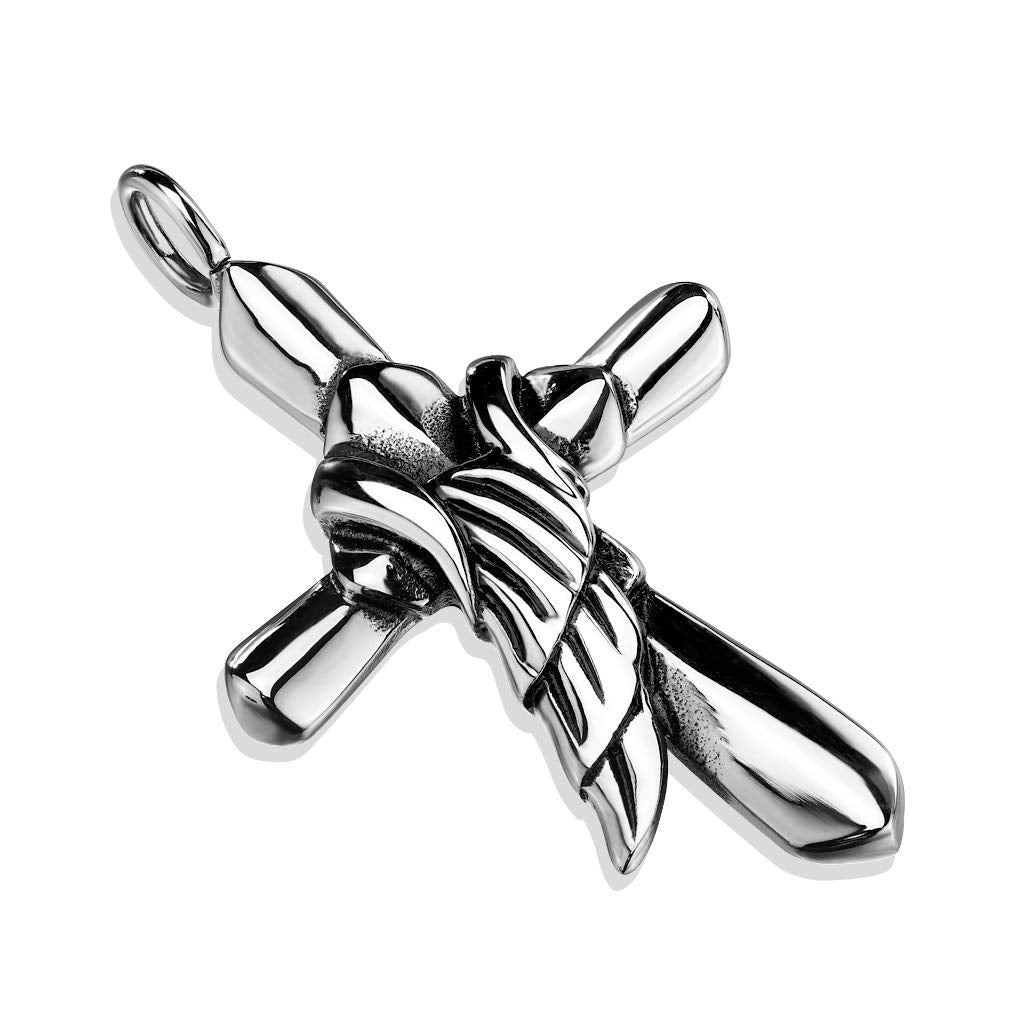 Kettenanhänger Kreuz Engelsflügel 316L Chirurgenstahl Silber Halskettennhänger Pendant Damenkettenanhänger