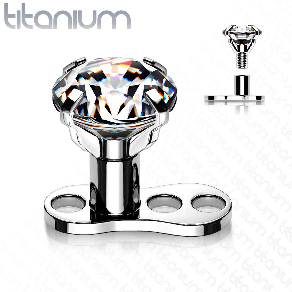 Dermalanchor Set Hauptplatte UND Aufsatz 3 Loch Zirkonia Klar viele Größen Titan Grad 23 Skin Diver Tops and Base Erstpiercing