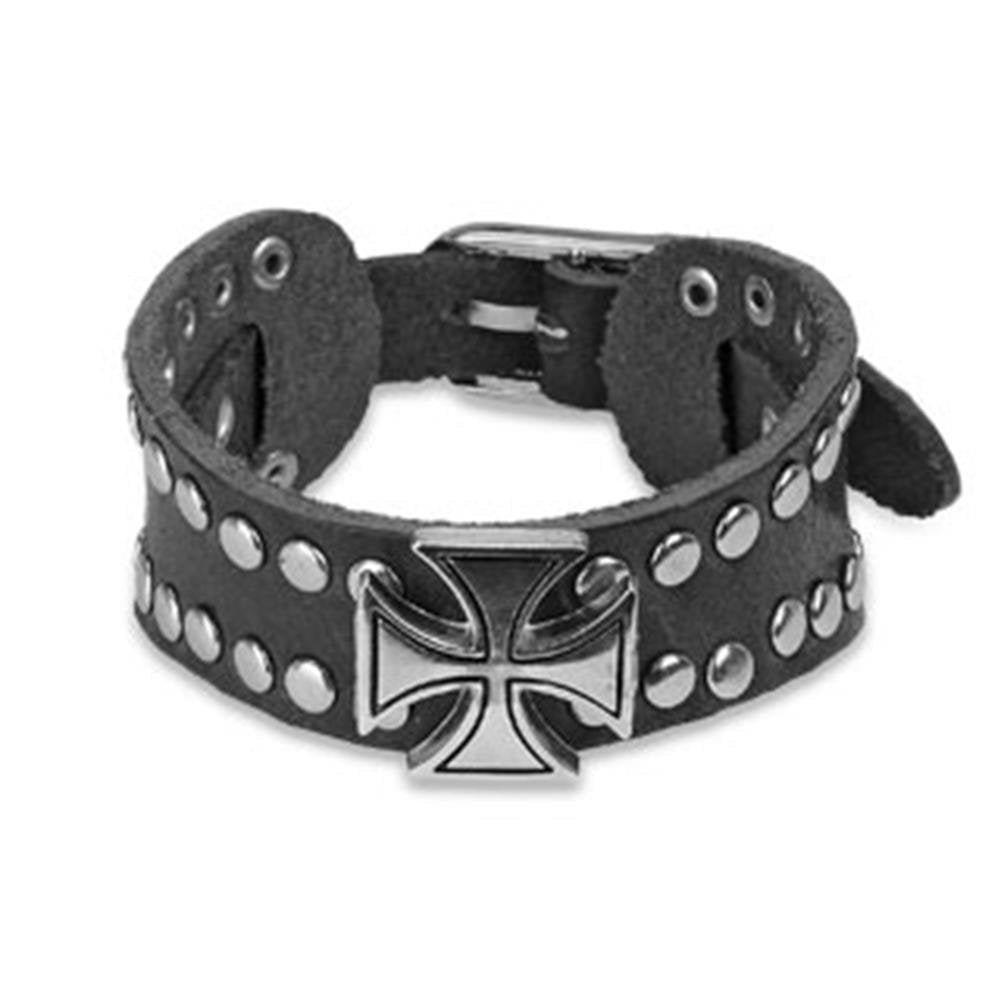 Armband Leder Herren Schwarz Braun Keltisches Kreuz Nieten Lederband Lederarmband Männer Lederbänder Schmuck verstellbare Länge 160cm