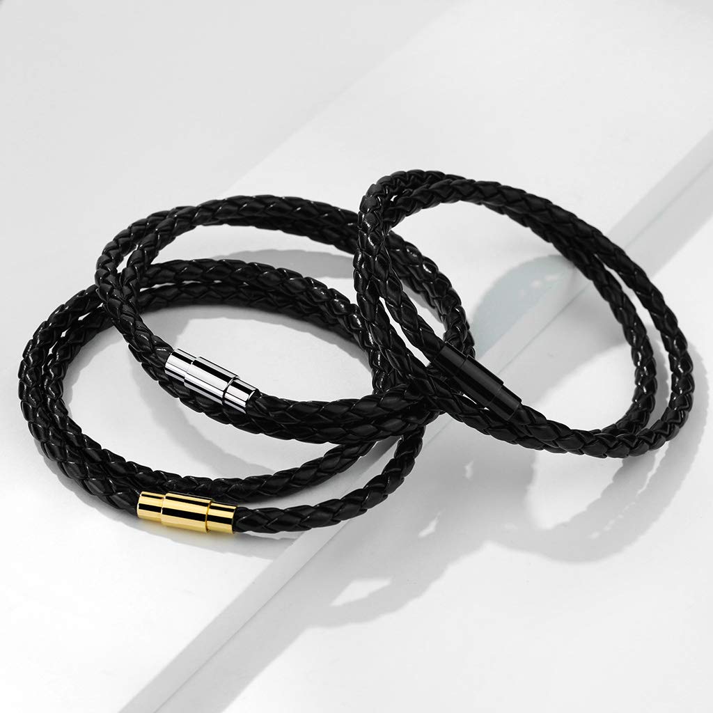 Kordelarmband doppelt gewunden Leder schwarz geflochten Verschluss Edelstahl Silber, schwarz, gelbgold Pärchenarmband Freundschaftsarmband Wickelarmband Länge 190mm - 216mm