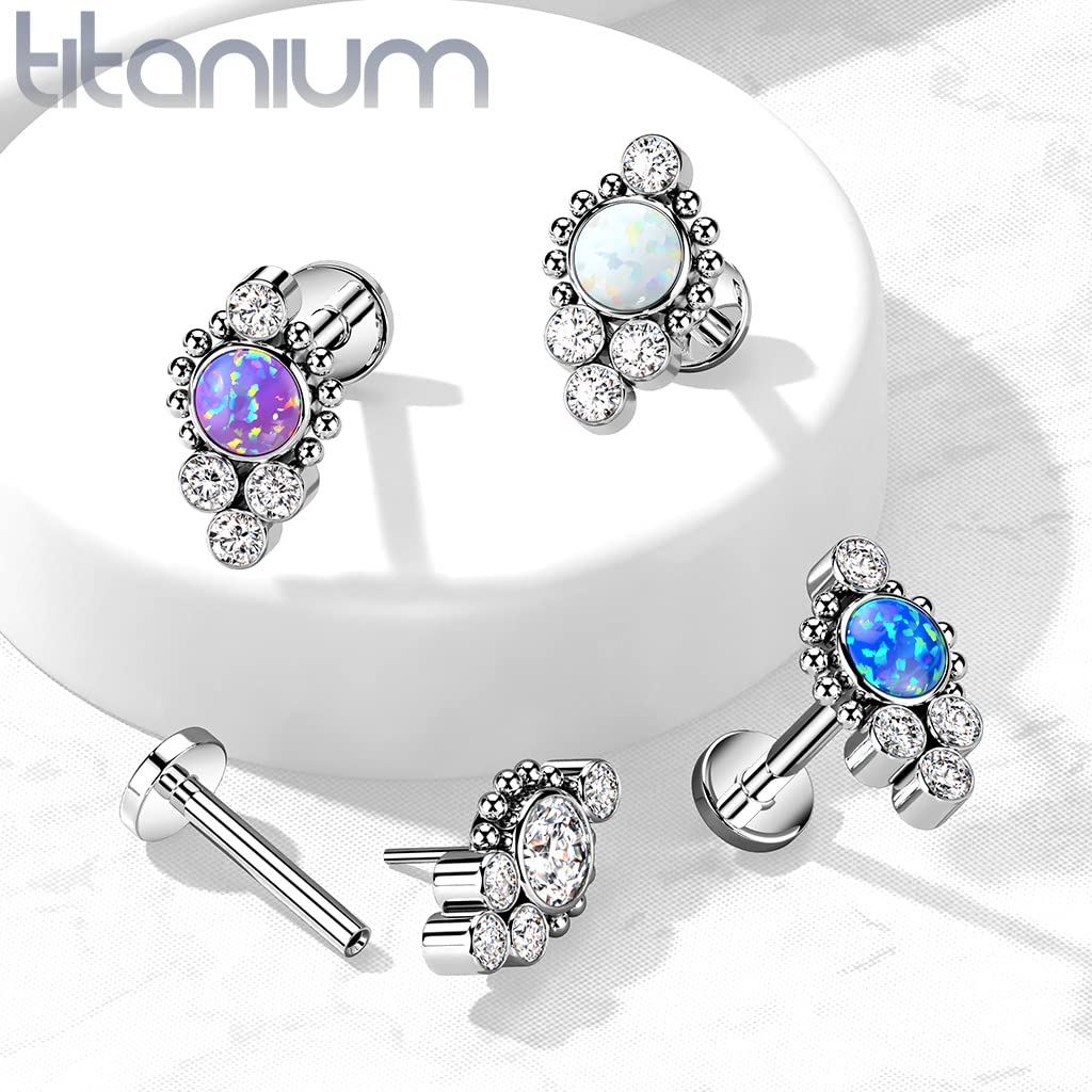 Push-In Labret Piercing Opal Zirkonia Titan Grade 23 Kugel Piercing Mehrfarbig 1,2mm Stabdicke 6mm 8mm Lang Madonna Medusa Monroe