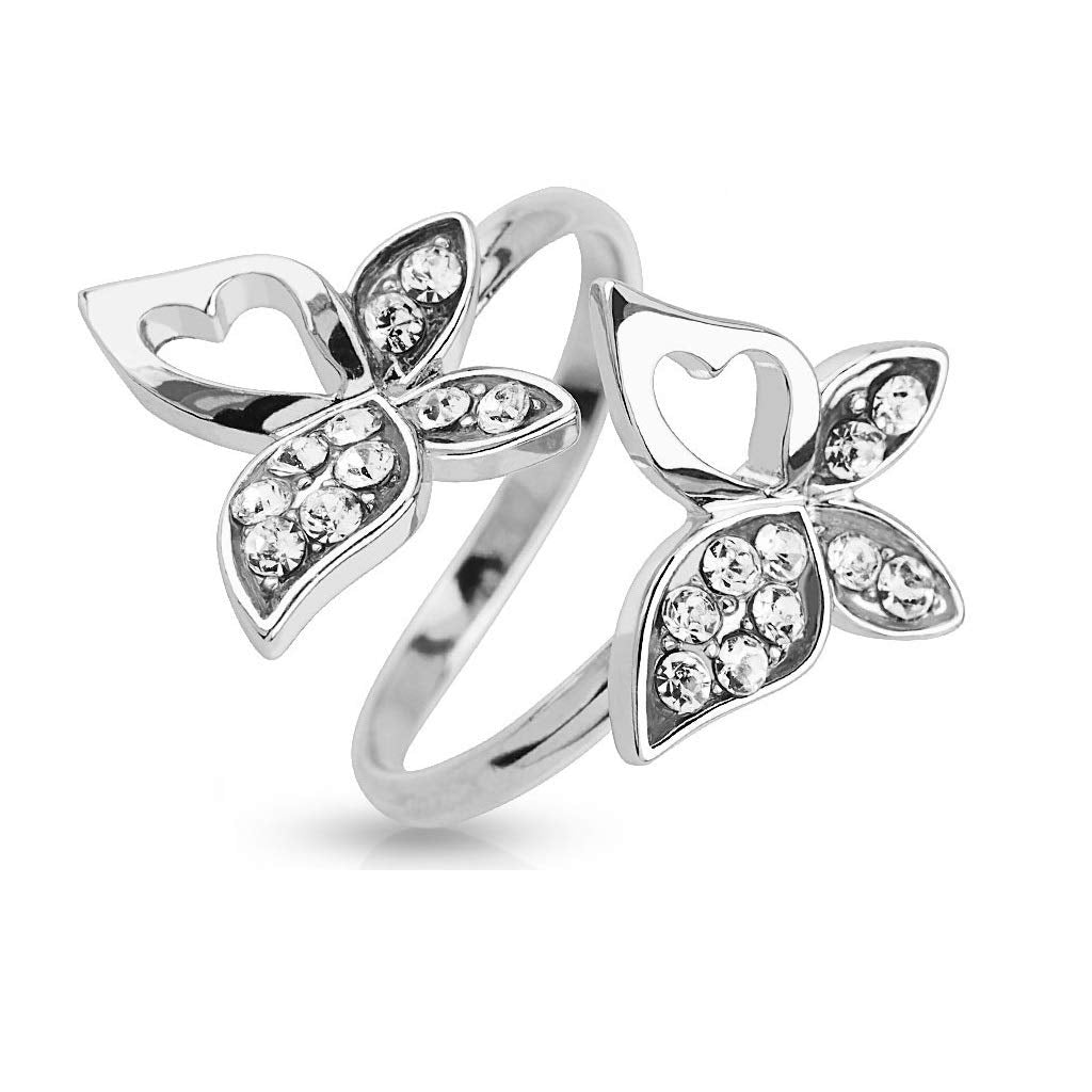 Ring Damen Verstellbar Schmetterlinge Silber Zirkonia Klar 316L Chirurgenstahl Zehenring Mittelring Offen Einstellbarer-Ring