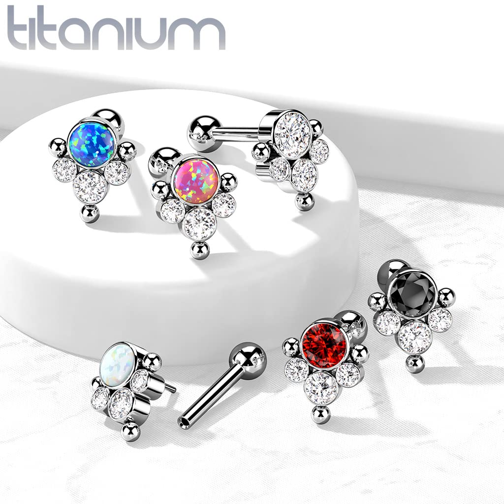 Push-In Ohrpiercing Tatze Silber Zirkonia Opal Titan Grade 23 Stablänge 1,2mm Stabdicke Gewindelos Kombinierbar Press-Fit