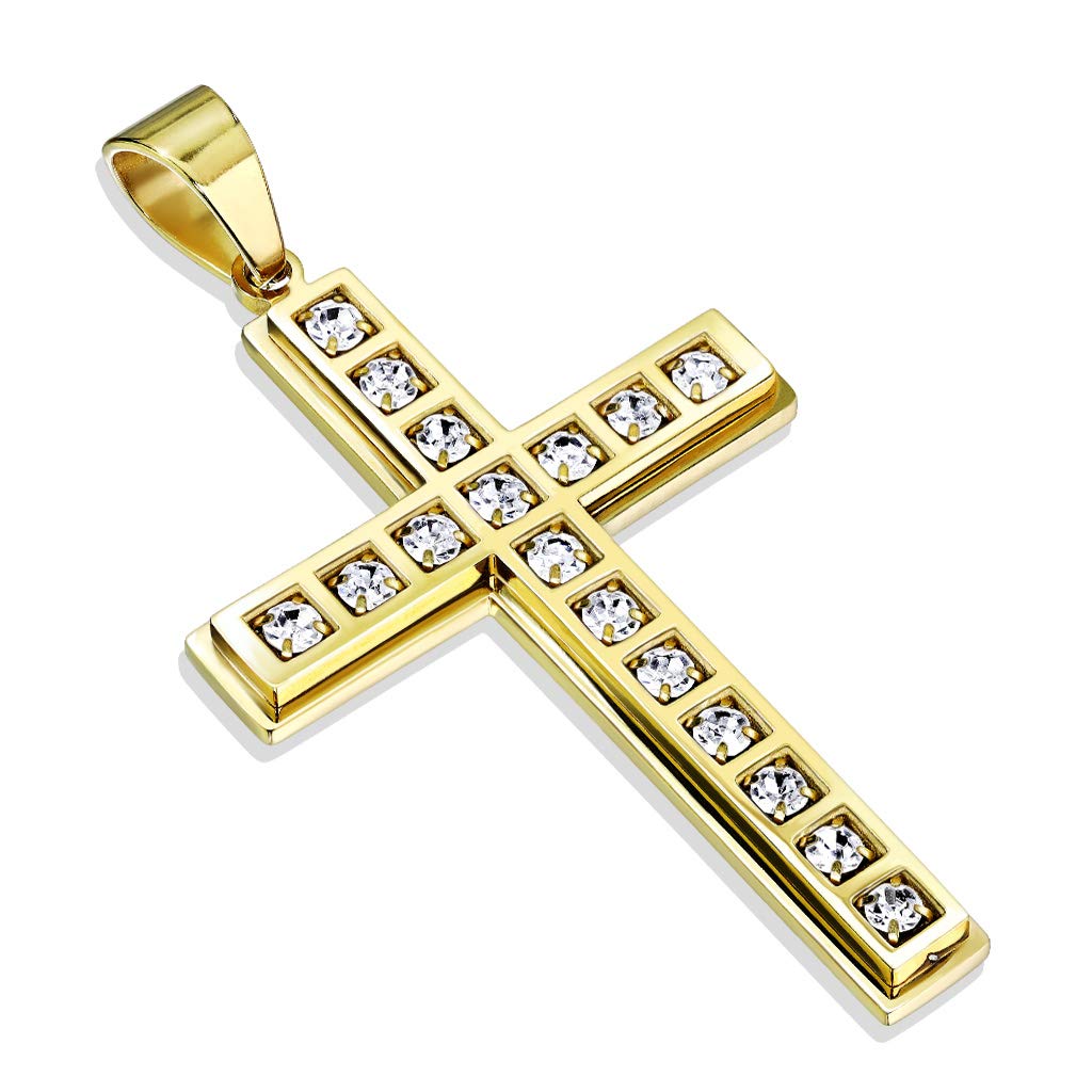 Kettenanhänger Kreuz Zirkonia Klar 316L Chirurgenstahl Gold HalsKettenanhänger Pendant Damenkettenanhänger HerrenKettenanhänger - Paula & Fritz