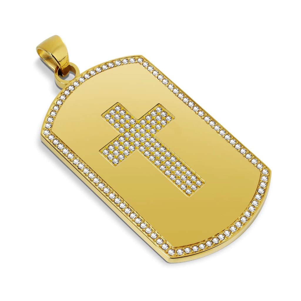 Kettenanhänger Dog Tag Kreuz Zirkonia Klar 316L Chirurgenstahl Gold Silber Halskettenanhänger Pendant Herrenkettenanhänger