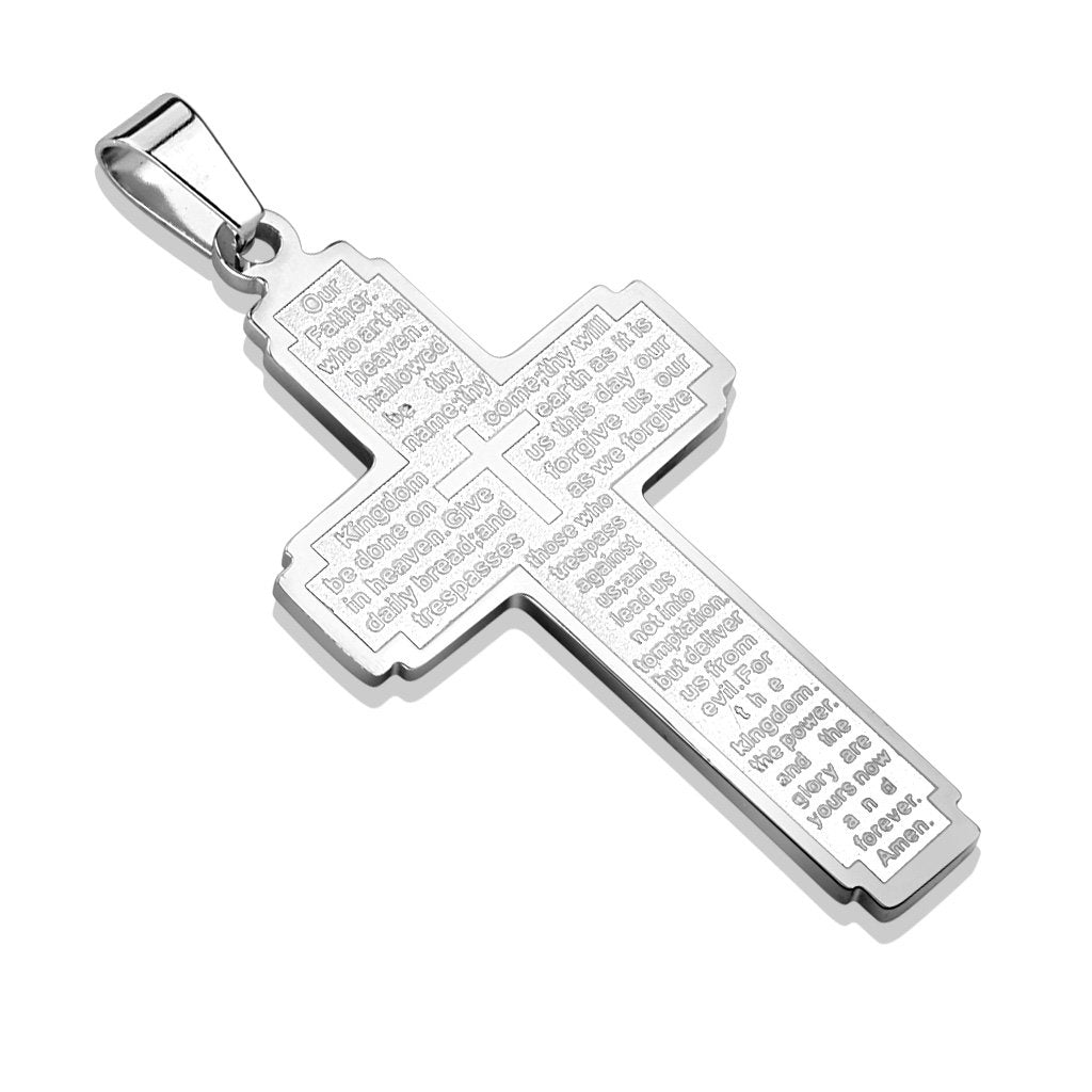 Kettenanhänger Kreuz Das Vater Unser in Englisch 316L Chirurgenstahl Silber Schwarz Halskettennhänger Pendant Damenkettenanhänger