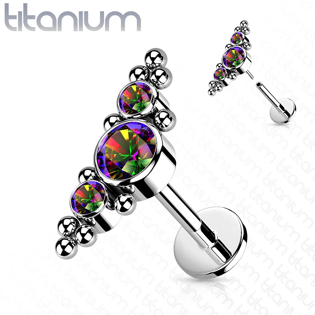 Push-In Labret Piercing Zirkonia TitanIUM Grade 23 Kugel Piercing Mehrfarbig 1mm 1,2mm StabDicke Madonna Medusa Monroe Knorpel