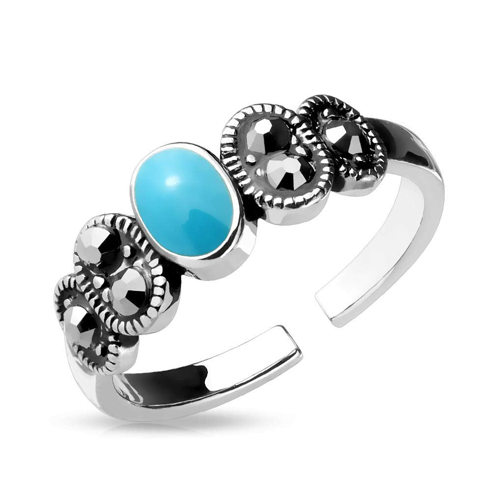 Ring Damen Verstellbar T?rkis Zirkonia Silber 316L Chirurgenstahl Zehenring Mittelring Partnerring Freundschaftsring Einstellbarer-Ring - Paula & Fritz