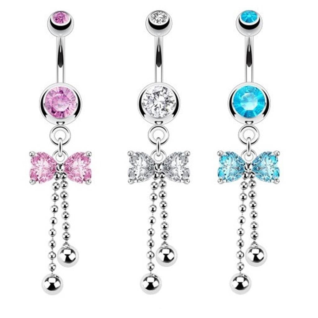 Bauchnabelpiercing Bananabell Bauch-Piercing Schleife hängende Ketten Zirkonia Clear pink Aqua Edelstahl Chirurgenstahl 316L