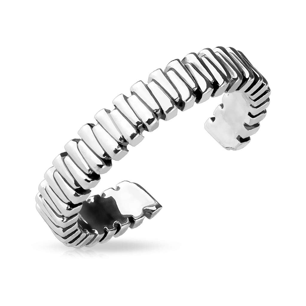Ring Damen Verstellbar Silber Groove Muster 316L Chirurgenstahl Zehenring Mittelring Partnerring Freundschaftsring Offen Einstellbarer-Ring