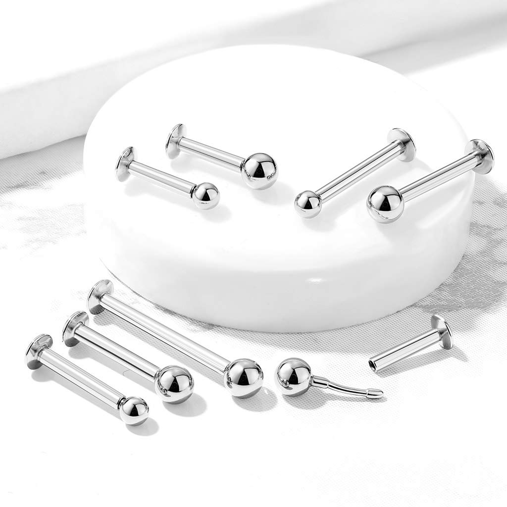 Push-In Labret Piercing Kugel Silber Chirurgenstahl 316L Ball Set 0,8mm 1mm 1,2mm Stabdicke Madonna Medusa Monroe Helix Tragus