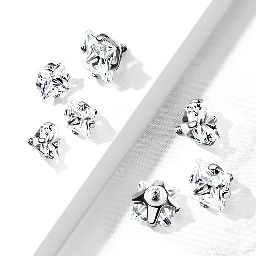 Dermalanchor Aufsatz Quadrat-Zirkonia 316L Chirurgenstahl Verschiedene Größen und Gewindestärken Hautanker Skin Diver Implantat Kugel