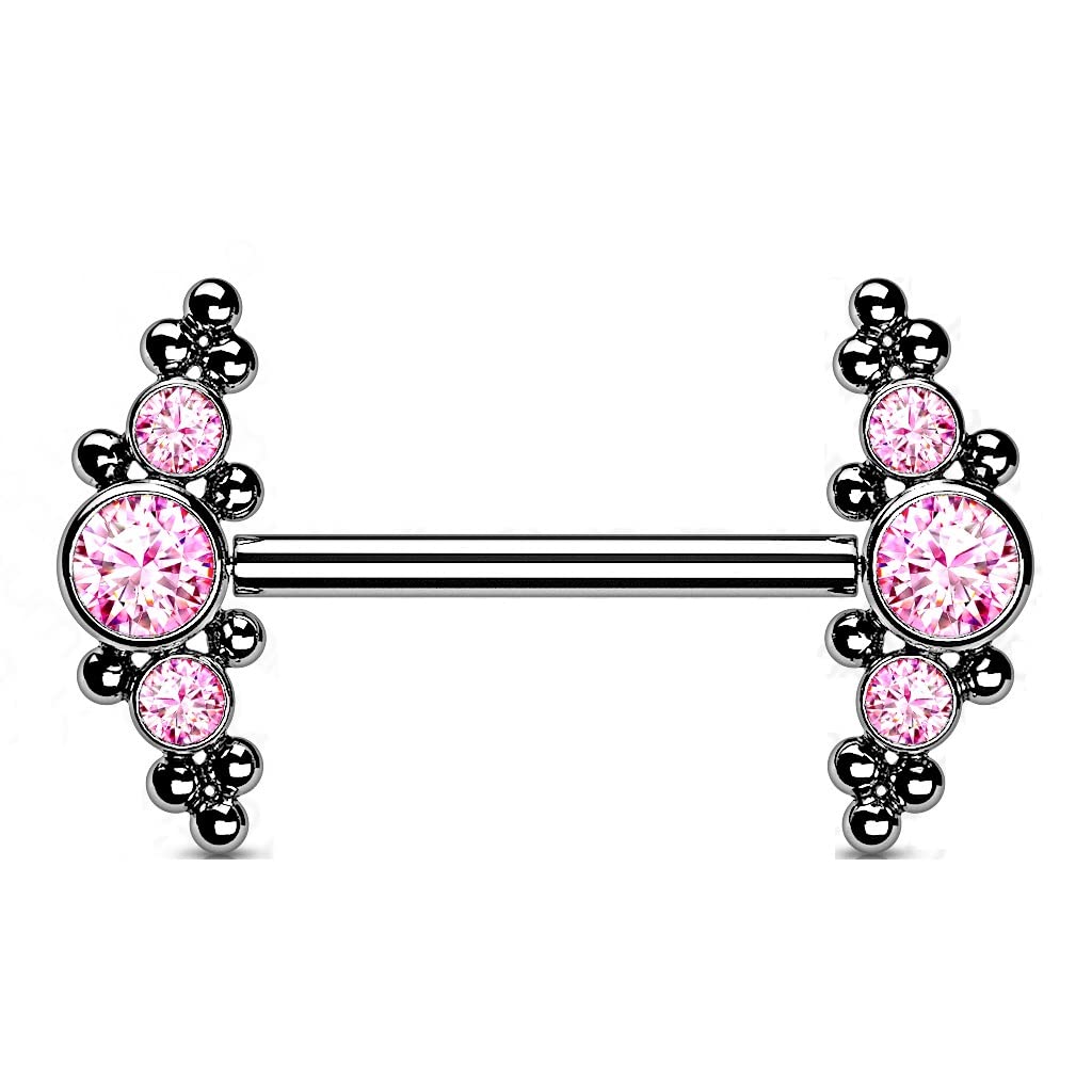 Push-In Piercing Brustwarze Zirkonia Titan Grade 23 Kugel Set Mehrfarbig 1,6 Stabdicke Nipple Gewindelos Straight Barbell Bridge - Paula & Fritz