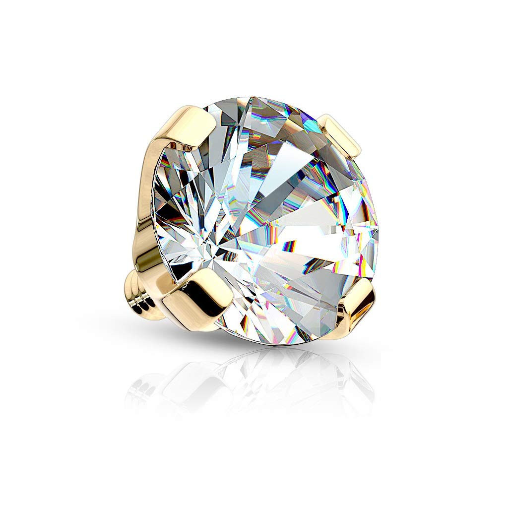 Dermalaufsatz Anchor Echtgold 14 Karat GelbGold WeißGold Zirkonia Klar 1,6mm Gewinde HautAnker Skin Diver Implantat Bodypiercing