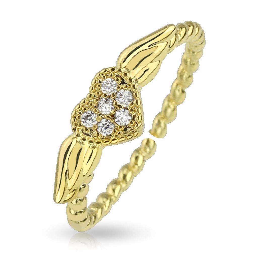 Ring Damen Verstellbar Herz Zirkonia Klar Gold 316L Chirurgenstahl Zehenring Mittelring Partnerring Offen Einstellbarer-Ring