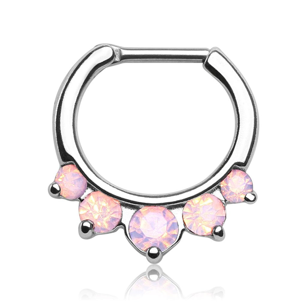 Septum Helix Tragus Cartilage Clicker Ring 5 eingefasste synthetische Opale 316L Chirurgenstahl Stablänge 6mm Stabstärke 1.2mm