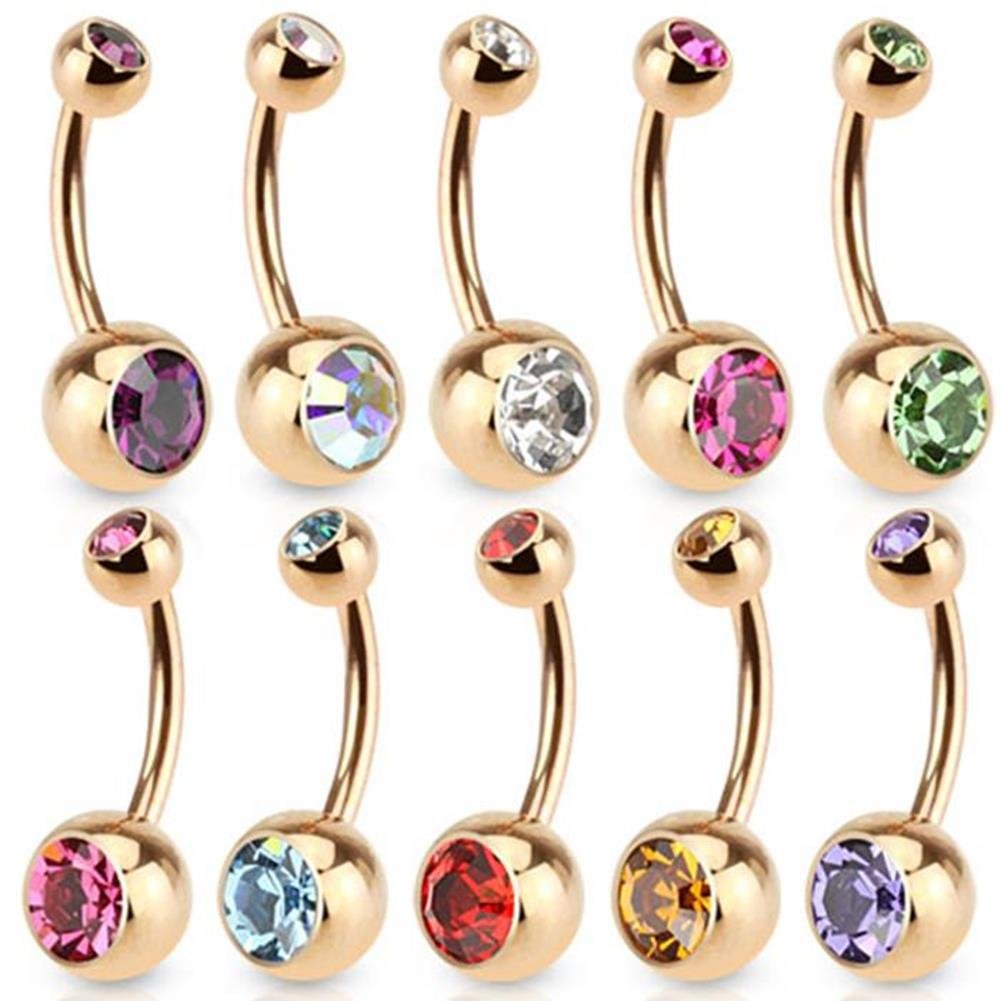 Bauchnabelpiercing Bananabell Bauch-Piercing Edelstahl Chirurgenstahl 316L roségold Doppelte Kugel Zirkonia