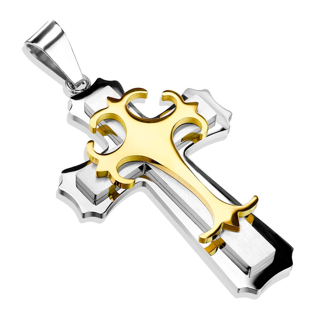 Kettenanhänger Doppeltes Kreuz Gothic-Top 316L Chirurgenstahl Silber Schwarz Gold Halskettennhänger Pendant Damen