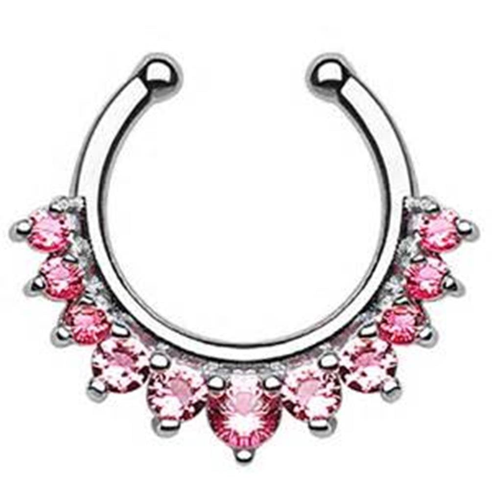 Unisex Rhodium vergoldet Nasenring gelbgold roségold Silber hängende Zirkonia farblos pink Aqua SEPR-44