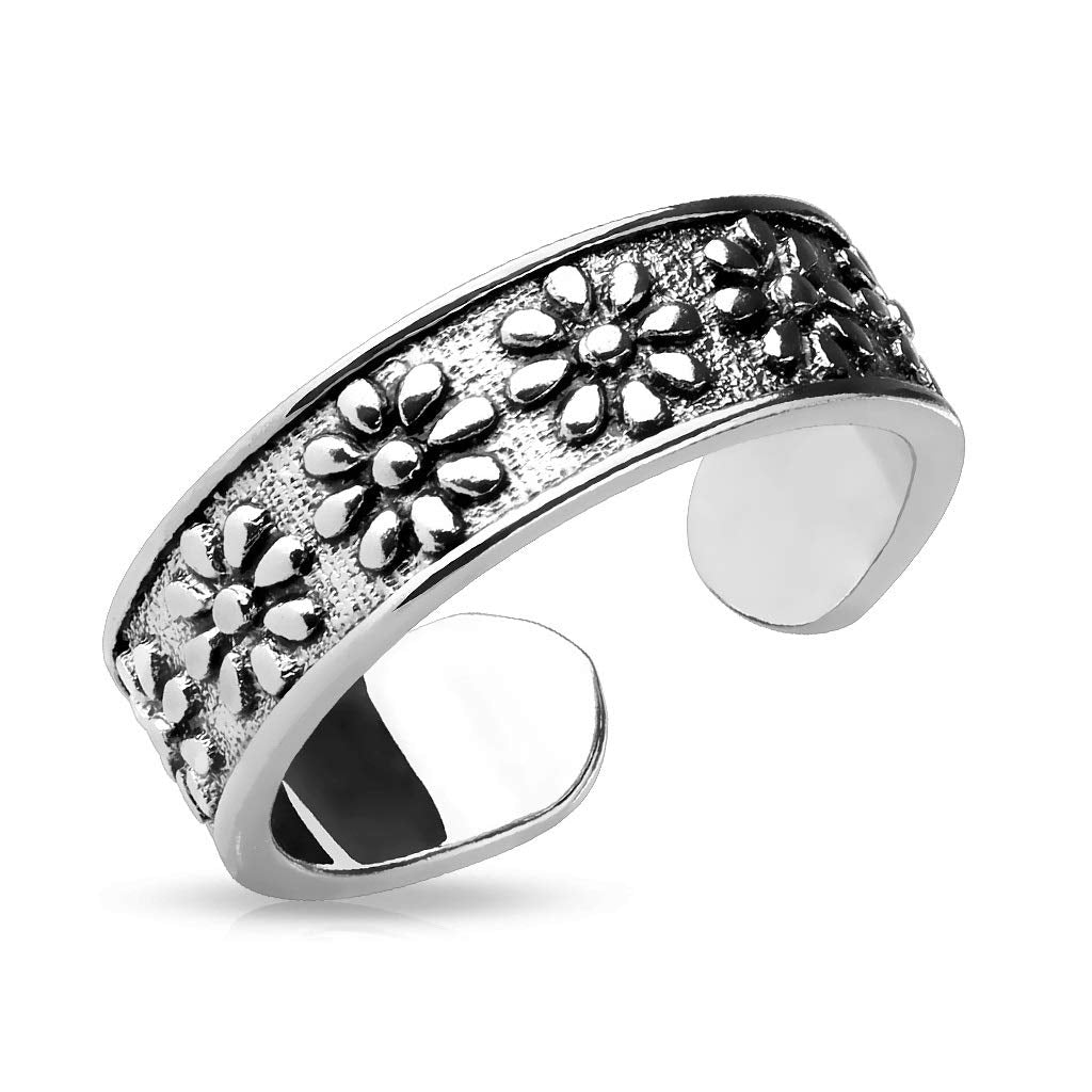 Ring Damen Verstellbar Blumen Silber 316L Chirurgenstahl Zehenring Mittelring Partnerring Freundschaftsring Offen Einstellbarer-Ring