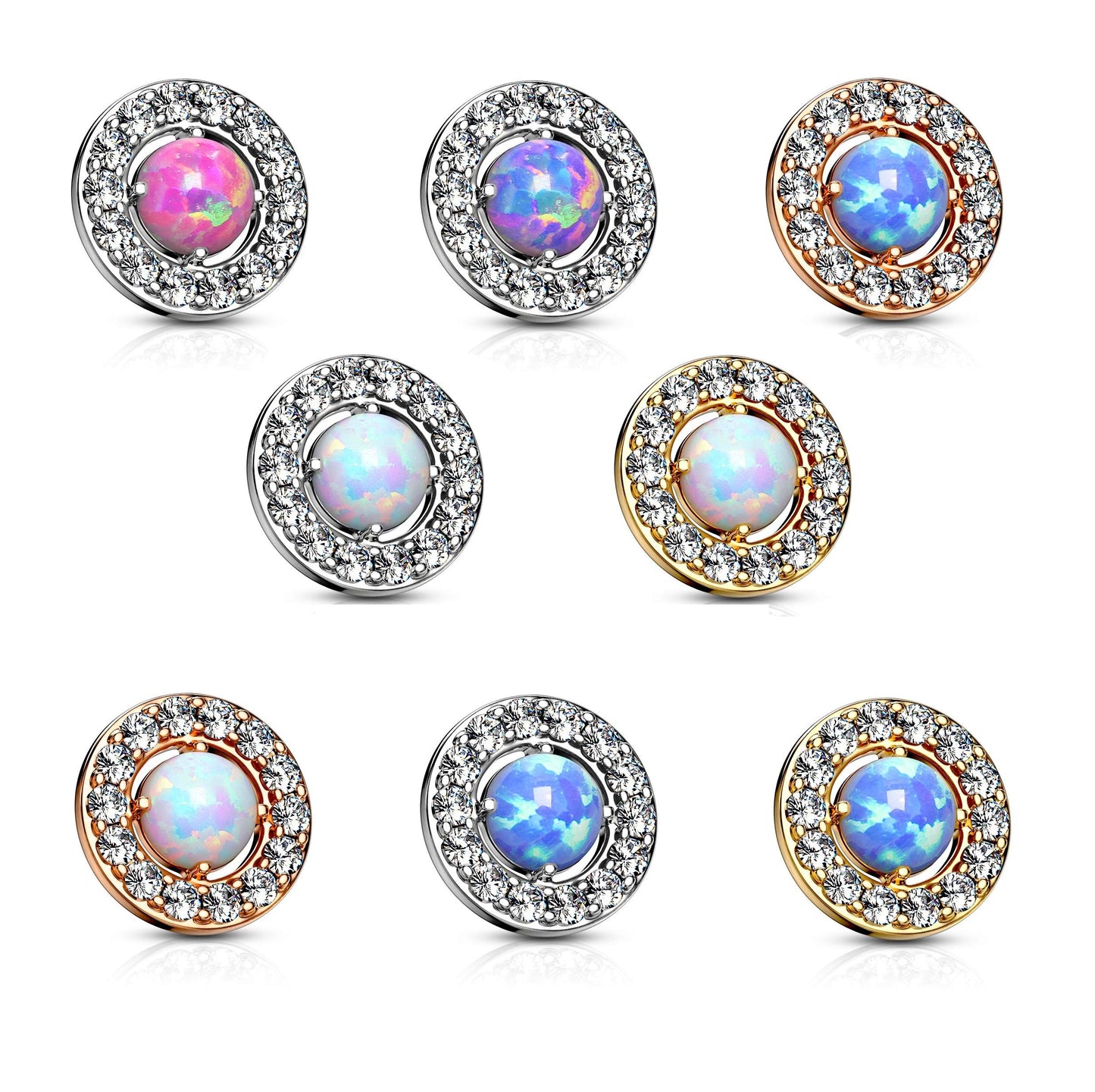 Dermal Anchor Aufsatz Anchor Steinkranz mit Opal 316L Chirurgenstahl 1,6-mm Gewinde Hautanker Skin Diver Implantat Kugel