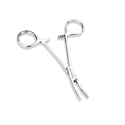 Paula & Fritz? Dermal Anchor Zange Gebogen 145-mm Silber Chirurgenstahl 316L Kelly-Pinzette Klemm-Zange Schmuck-Pinzette Skindiver Tool Stud Hautanker