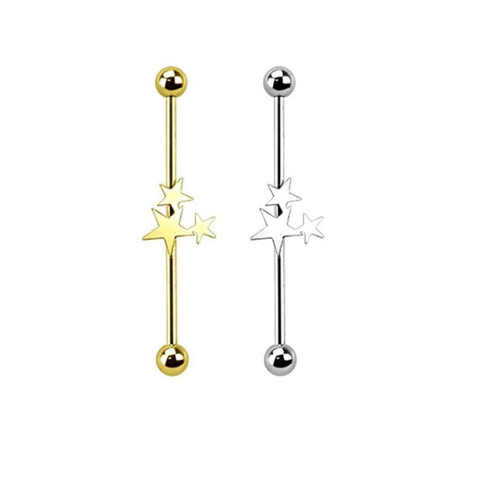 Industrial Ohrpiercing Stab Sterne Chirurgenstahl 38mm Stablänge 1.6mm Stabdicke Gold Silber Set Barbell Piercings SternRegen