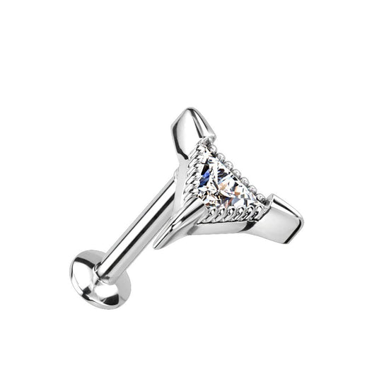 Push-In Labret Piercing Triangle Zirkonia Klar Chirurgenstahl 316L 0,8mm 1mm 1,2mm Stabstärke Madonna Medusa Ohrstecker Labret Stud