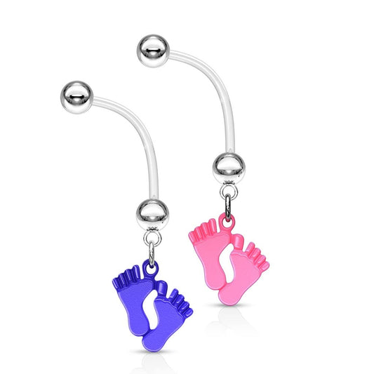 Schwangerschaftspiercing Bauchnabelpiercing Baby-Füße Bio Flexibler Stab Bauchpiercing Set Pink Blau Nabelpiercing Boy Girl Feet