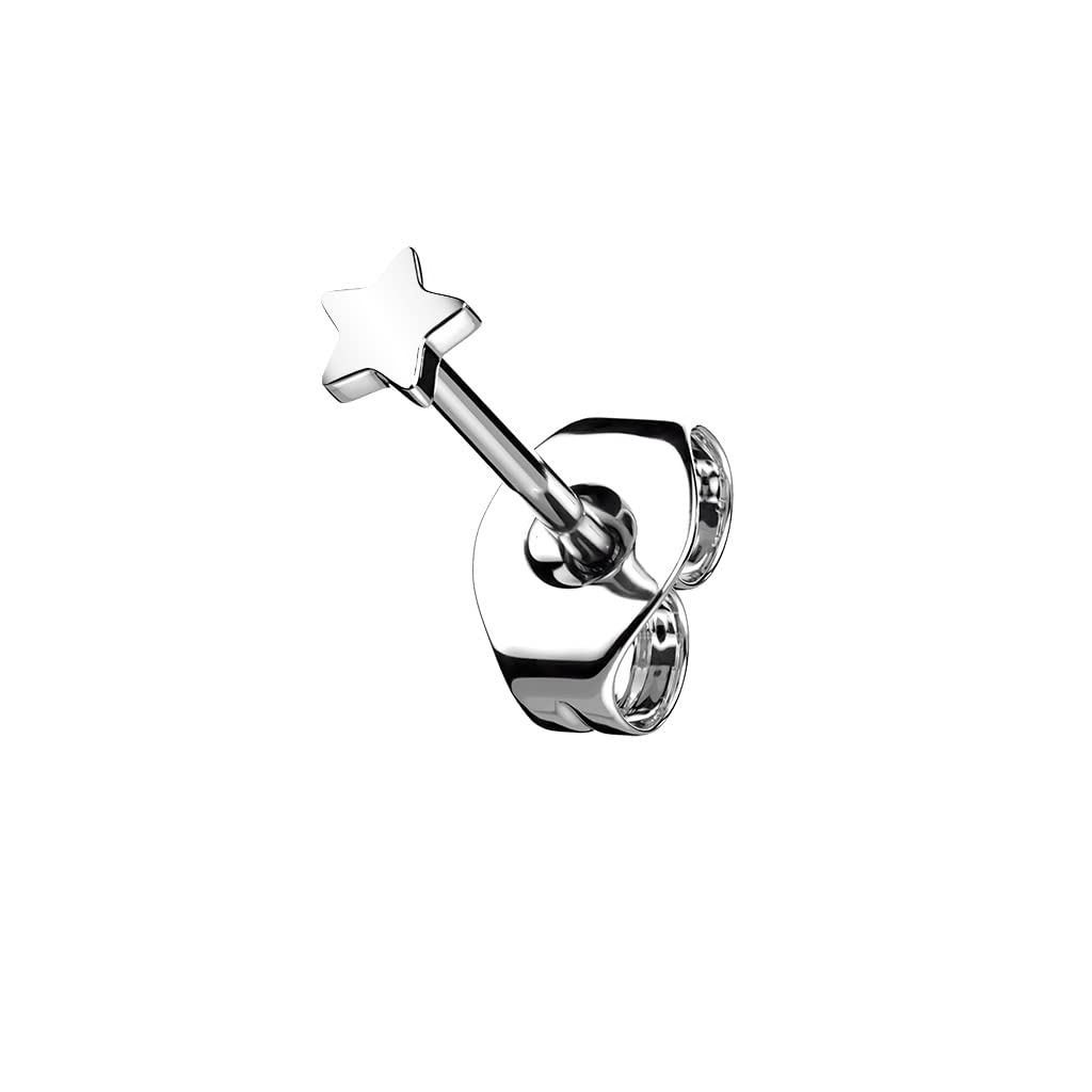 Push-In Ohrstecker Stern Silber Titan Grade 23 11mm Lang Butterflyverschluss Ohrring Gewindelos Kombinierbar Threadless Press-Fit