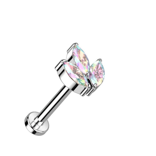 Push-In Labret Piercing Blatt Opal Zirkonia TitanIUM Grade 23 Set Mehrfarbig 1mm StabDicke BlütenSockel Madonna Medusa Monroe
