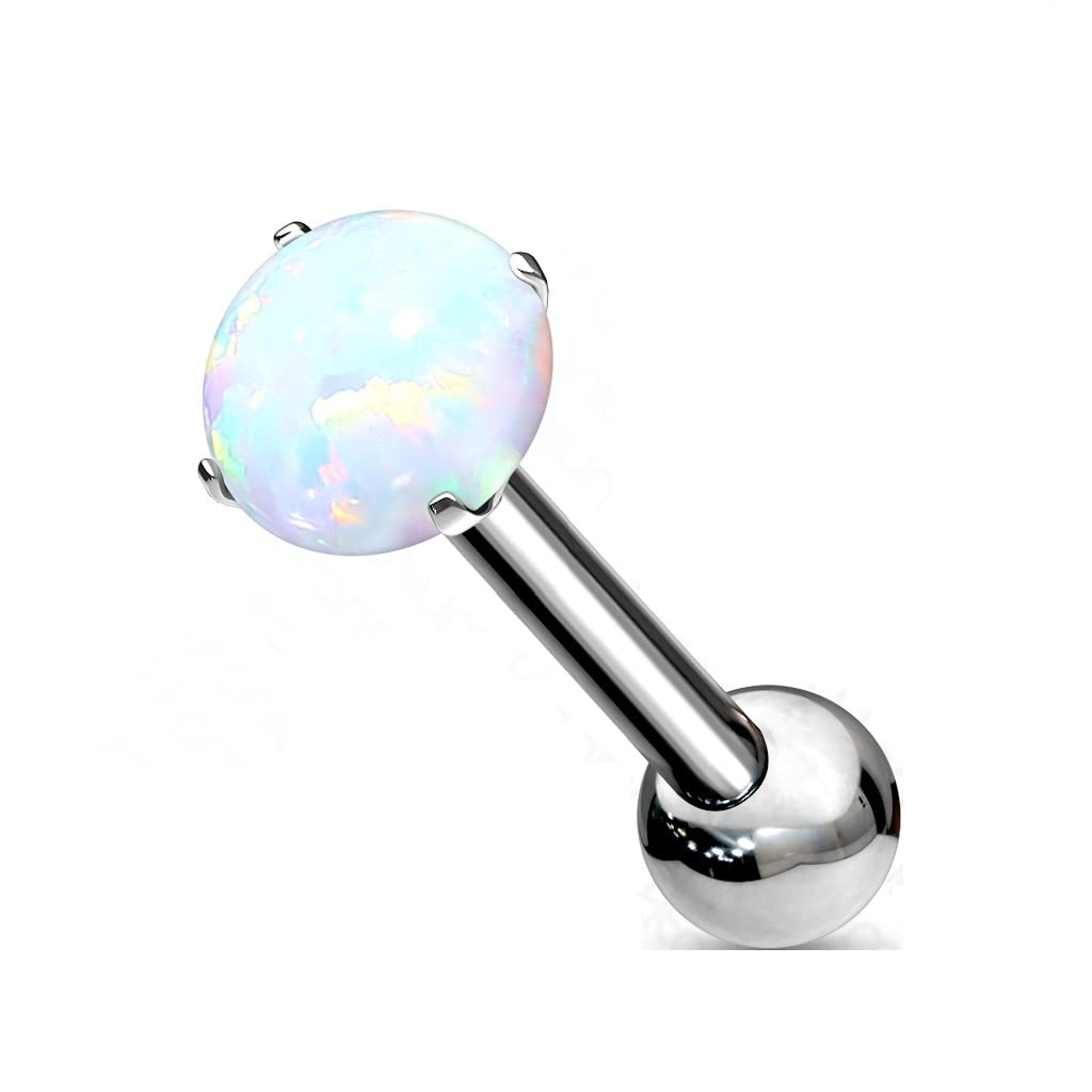 Push-In Ohrpiercing Silber Opal 4mm Titan Grade 23 6mm 8mm Stablänge Gewindelos Kombinierbar Threadless Press-Fit