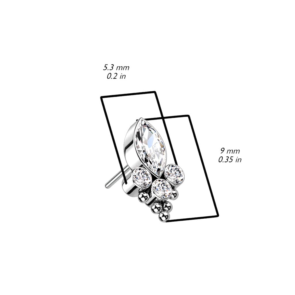 Push-In Aufsatz Silber Zirkonia Opal Titan Grade 23 Piercing Mehrfarbig 9mm Groß Ohrstecker Labret Stud Nipple Straight Barbell