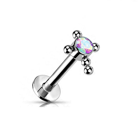 Push-In Labret Piercing Kreuz Zirkonia Opal Titan Grade 23 Kugel Piercing Set Mehrfarbig 0,8mm 1mm 1,2mm Stabdicke Madonna Medusa