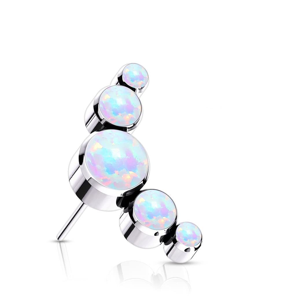 Push-In Aufsatz Silber Synthetischer Opal Titan Grade 23 Piercing Set 12,2mm Groß Ohrstecker Labret Stud Nipple Straight Barbell