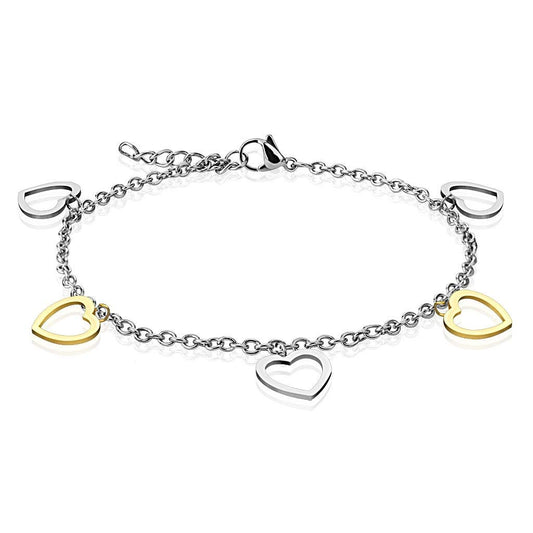 Paula & Fritz? Armband Damen Silber Gold Herz Charm Anh?nger 316L Chirurgenstahl 235-mm Bettelarmband Arm-kettchen Arm-Schmuck Fu?kette Fu?kettchen