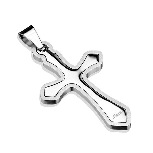 Kettenanhänger Doppeltes Kreuz 316L Chirurgenstahl Silber HalsKettenanhänger Pendant Damenkettenanhänger HerrenKettenanhänger