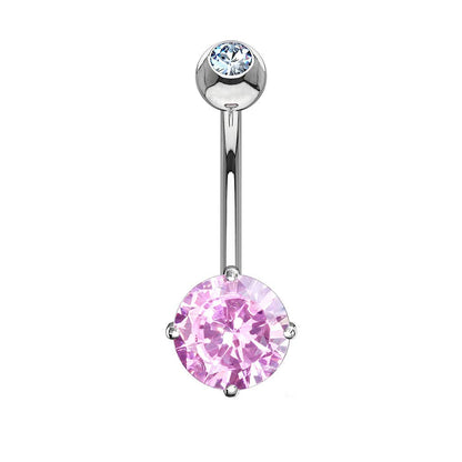 Bauchnabelpiercing ECHTGOLD 14 Karat Weißgold Gelbgold Bananabell Bauchpiercing Zirkonia 6mm 8mm rund Clear Pink Aqua