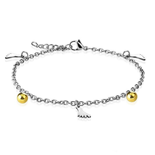 Paula & Fritz? Armband Damen Silber Gold Fu? Kugel Charm Anh?nger 316L Chirurgenstahl 235-mm Bettelarmband Arm-kettchen Arm-Schmuck Fu?kette Fu?kettchen Kugel
