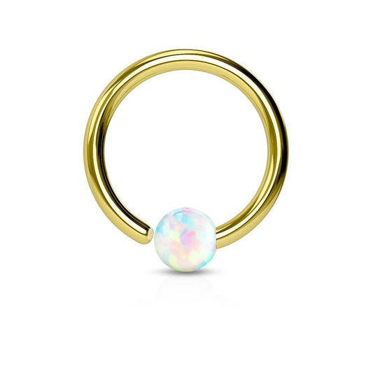 Paula & Fritz® Ring aus Edelstahl Chirurgenstahl 316L Gelbgold, Schwarz, Roségold, Regenbogen für Lippe, Nase, Augenbraue mit Opal Weiß