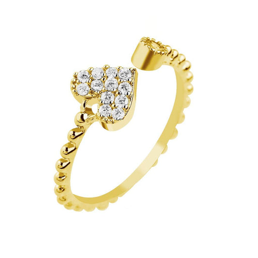 Paula & Fritz® Verstellbarer Damenring Zehen-Ring Motiv Herz Strass Clear Verlobungs-Ring Freundschaftsring Herrenring Partnerring Edelstahl Chirurgenstahl 316L Gold, Silber