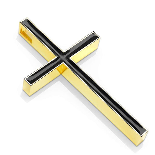 Paula & Fritz® Damen Ketten-Anhänger Kreuz 316L Chirurgenstahl Silber-Schwarz Gold-Schwarz Halsketten-Anhänger Pendant Herren-Kettenanhänger