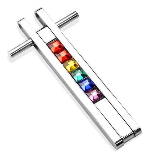 Kettenanhänger Kreuz Zirkonien RegenbogenFarben LGBT 316L Chirurgenstahl Halsketten Pendant HerrenKettenanhänger