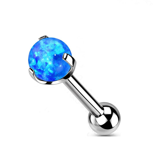 Push-In Ohrpiercing Silber Opal 4mm Titan Grade 23 8mm Stablänge 1,2mm Stabdicke Gewindelos Kombinierbar Press-Fit