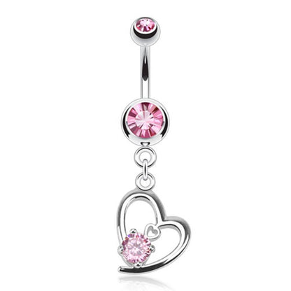 Bauchnabelpiercing Chirurgenstahl HerzAnhänger Zirkonia Silber Pink Lila Clear Set Banane Bauchpiercing Bananabell Bauchpiercing